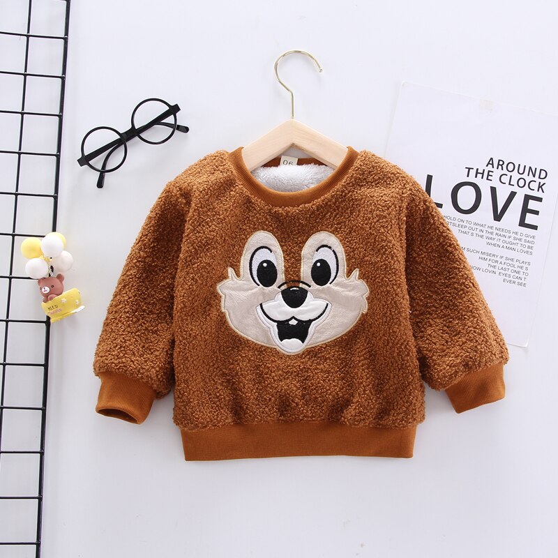 Ienens baby vinterkläder pojkar tröjor barn tecknad sweatshirt kläder varma hoodies 1 2 3 4 år tjej plus sammetstoppar