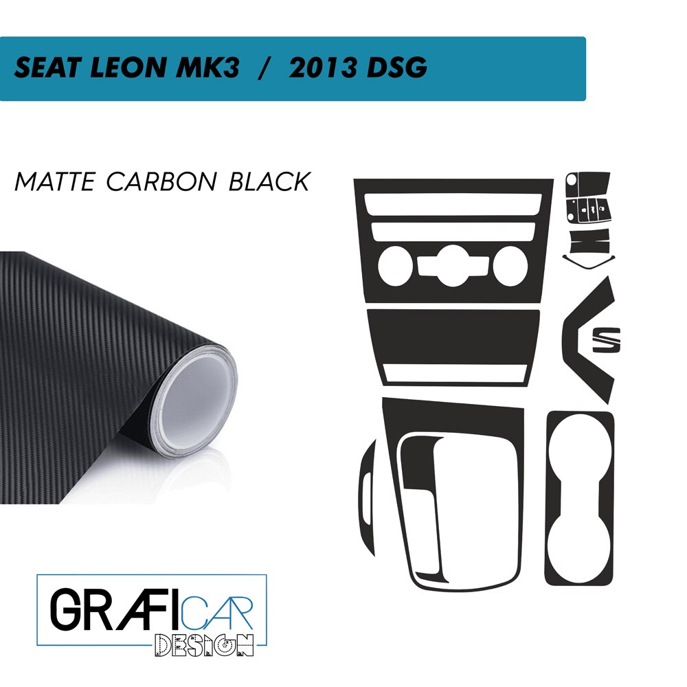 Seat Leon 5F/MK3 Console Interieur Trim Jas Set-Vinyl Folie-Decal-403175051: MATTE CARBON BLACK-2013/DSG