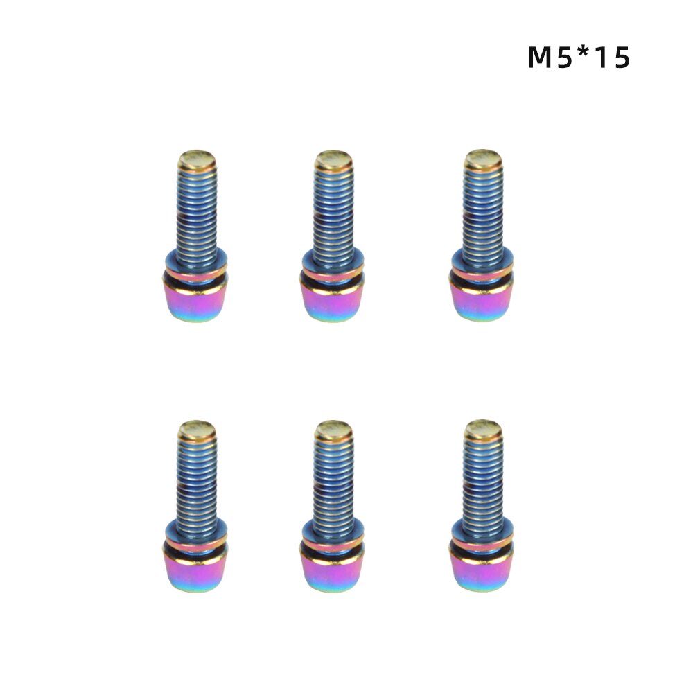 6pcs TANKE M5 * 18 15mm Bolt Screw with gasket For MTB Road Bicycle Stem and bottle rack Rainbow: M5 x 15