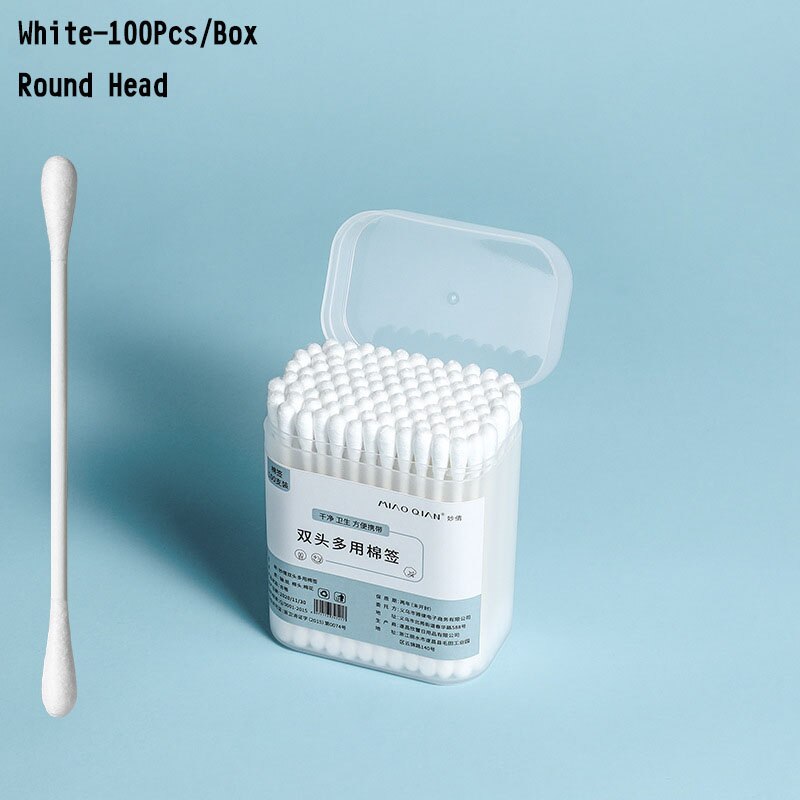 100 200 300 Stks/doos Dual Heads Wattenstaafjes Voor Kinderen Volwassen Gezondheidszorg Gereedschap Pluizende Wegwerp Knoppen Makeup Neus oren Schoonmaken: White 100 Pcs