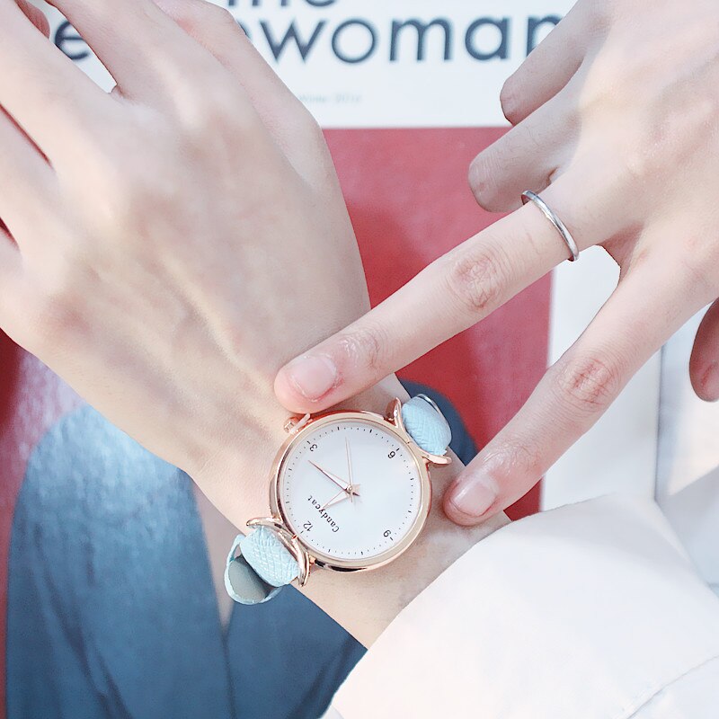 Meisjes Horloge Koreaanse Student Mode Meisje Eenvoudig En Mooie Junior High School Candycat Veelzijdige Kleine Verse Quartz Horloge: E (no bracelet)