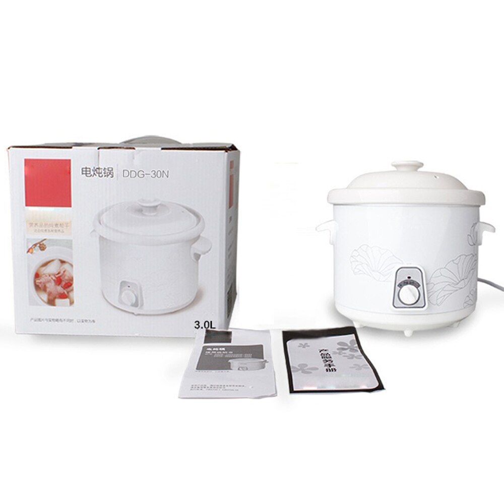 DMWD 220V 3L Electric Slow Cooker Ceramics Health Porridge Soup Pot Food Stewing Machine Kitchen Appliances For 3-4 People
