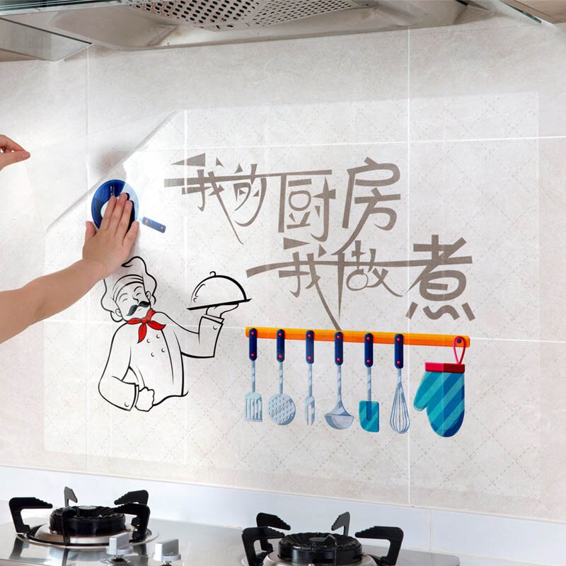 Oven Dining Hall Wallpapers Oil Proof Cute Cartoon Waterproof Kitchen Wall Stickers Self Adhesive PVC 90*60CM Wall Art Decal