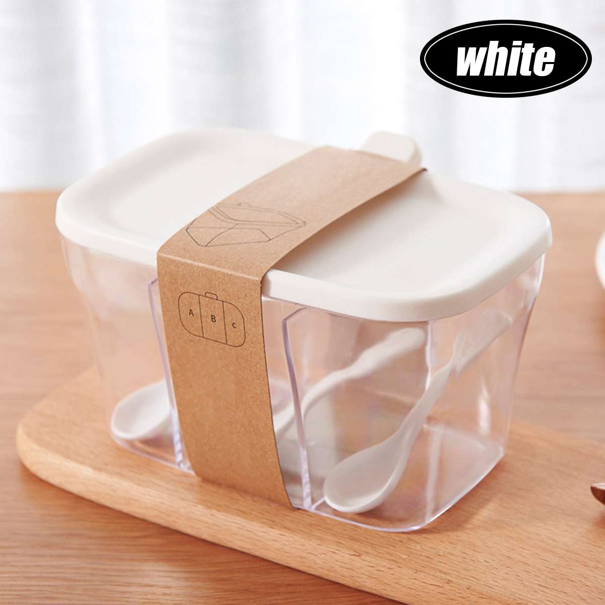 3 siatki kuchenne, organizery, pudełka robić przechowywania z 3 łyżeczkami, słoik na przyprawy, przezroczysta butelka na cukier i sól, akcesoria kuchenne: Biały