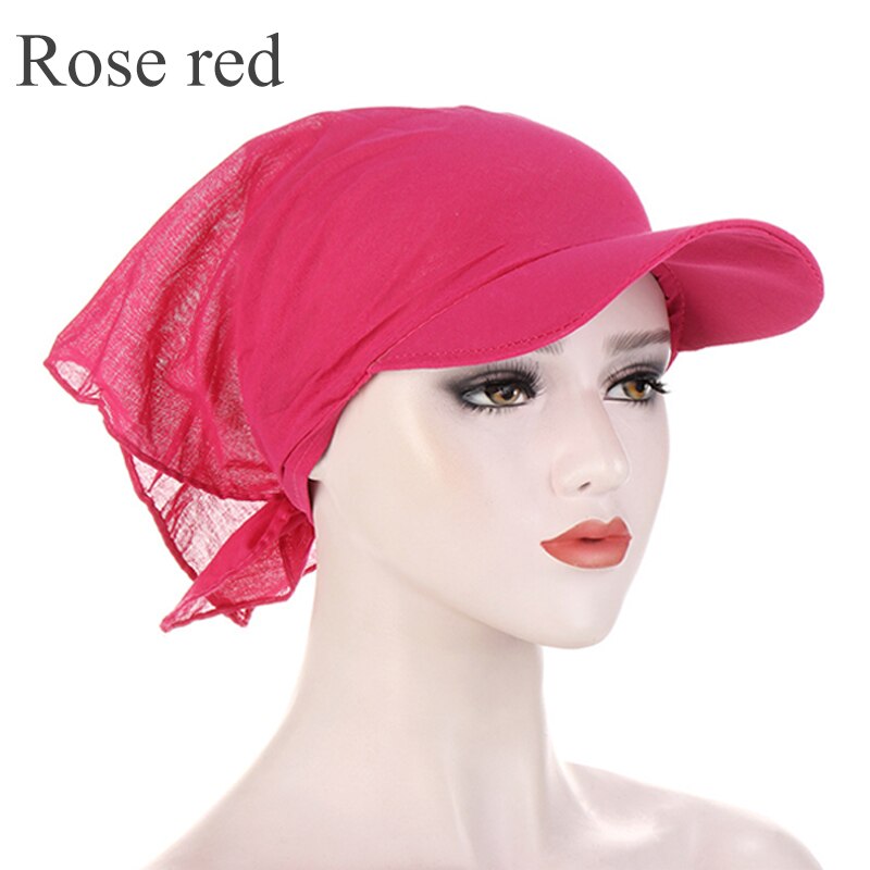 1PC Women Durag Brim Cap Sun Visor with Pre-Tied Turban Caps Head Scarf Hijab Pure Color Muslim Beach Vacation Outdoor: 7
