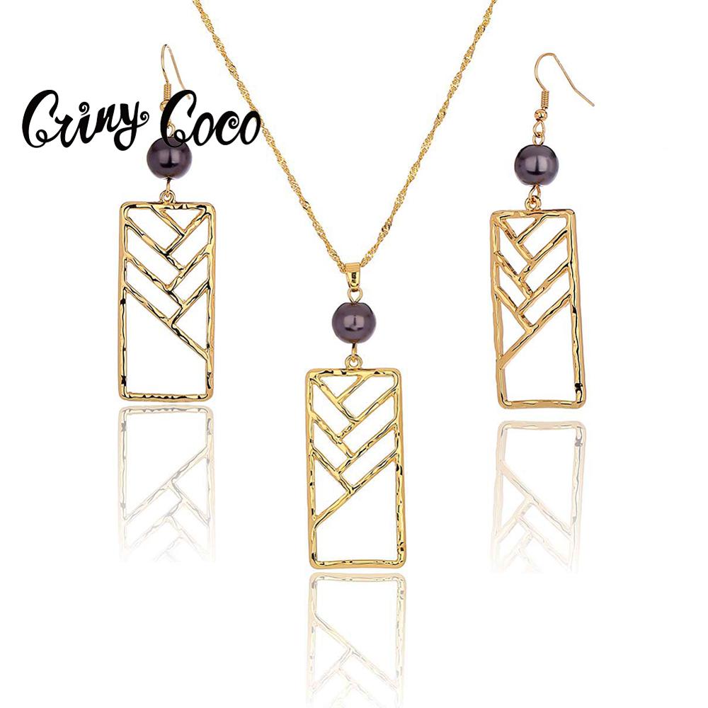 Cring Coco Hollow Geometric Necklace Earrings Hawaiian Black Pearl Polynesian Samoa jewelry Set Earing Necklaces Sets for Women