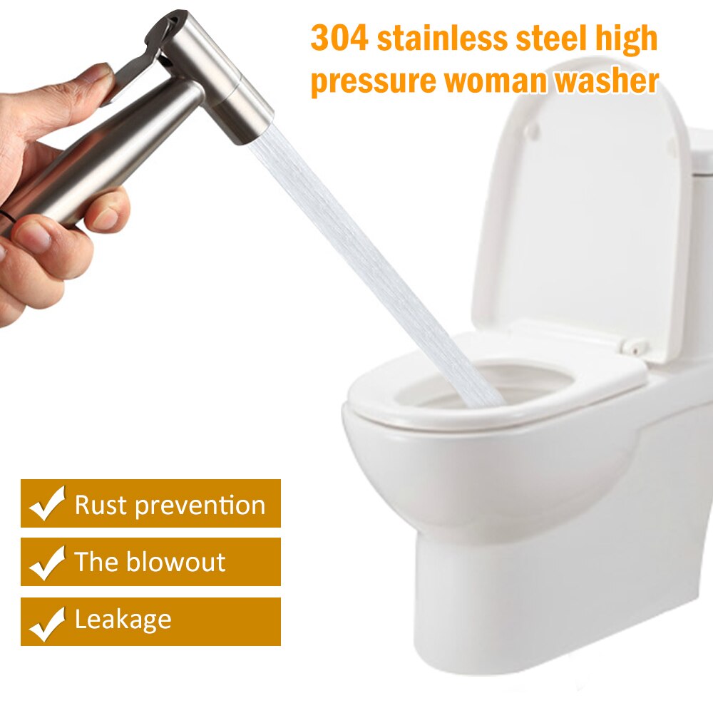 Stainless Steel Toilet Hand Bidet Faucet Bathroom Bidet Shower Sprayer Brass T adapter 1.5m Hose Tank Hooked Holder easy install