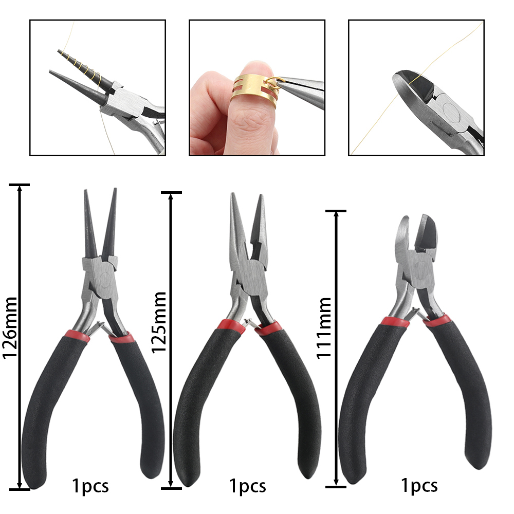 3pcs/Set Metal Jewelry Pliers Tools Kit Cutter Chain Round Nose Plier Diagonal Plier For DIY Jewelry Crafting and Jewelry Repair: WHITE