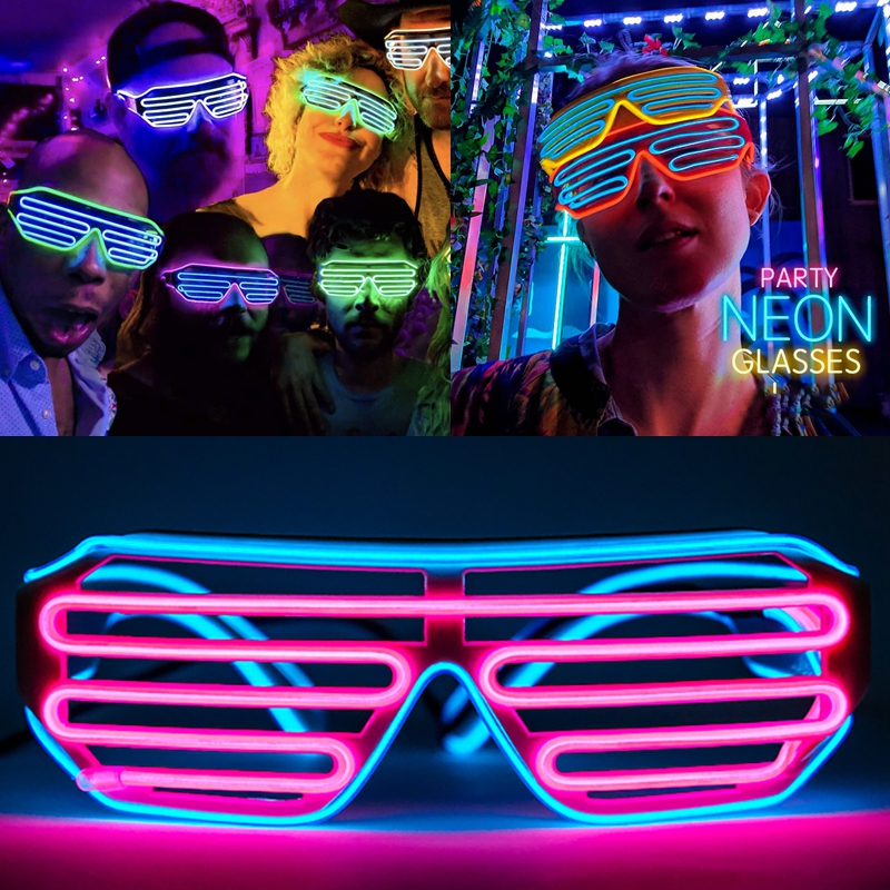 Gafas luminosas LED para Halloween, brillo de neón brillante, luz intermitente, gafas de sol de cristal para suministros de , disfraces de utilería