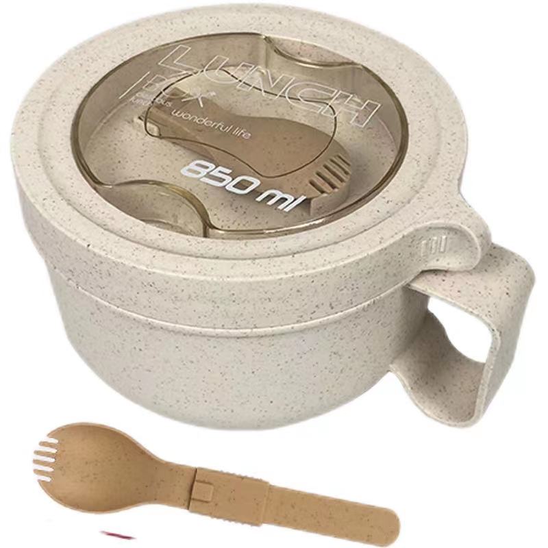 Vetehalm mikrovågsugn snabbnudelskål med lock sovsal japansk stil kontorsarbetare student ramen skål handtag servisset