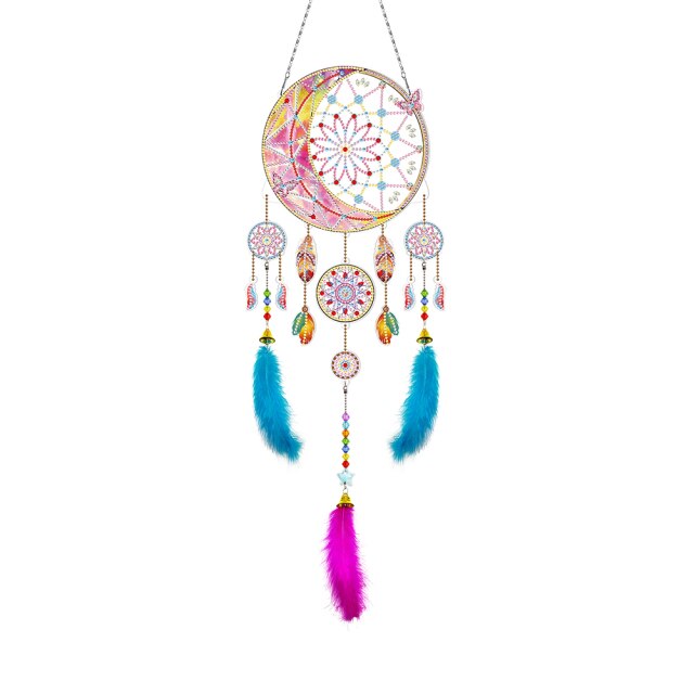 Exquisite Feather Dream Catcher Wind Chime DIY Diamond Painting 5d Shaped Diamond Embroidery Tassel Window Wall Decor Decor: BMW04