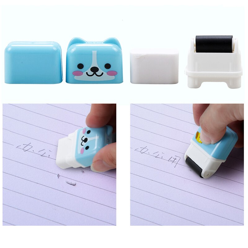 1pc Roller Eraser Cute Cartoon Rubber Kawaii Students Stationery Kids School Office Correction Supplies