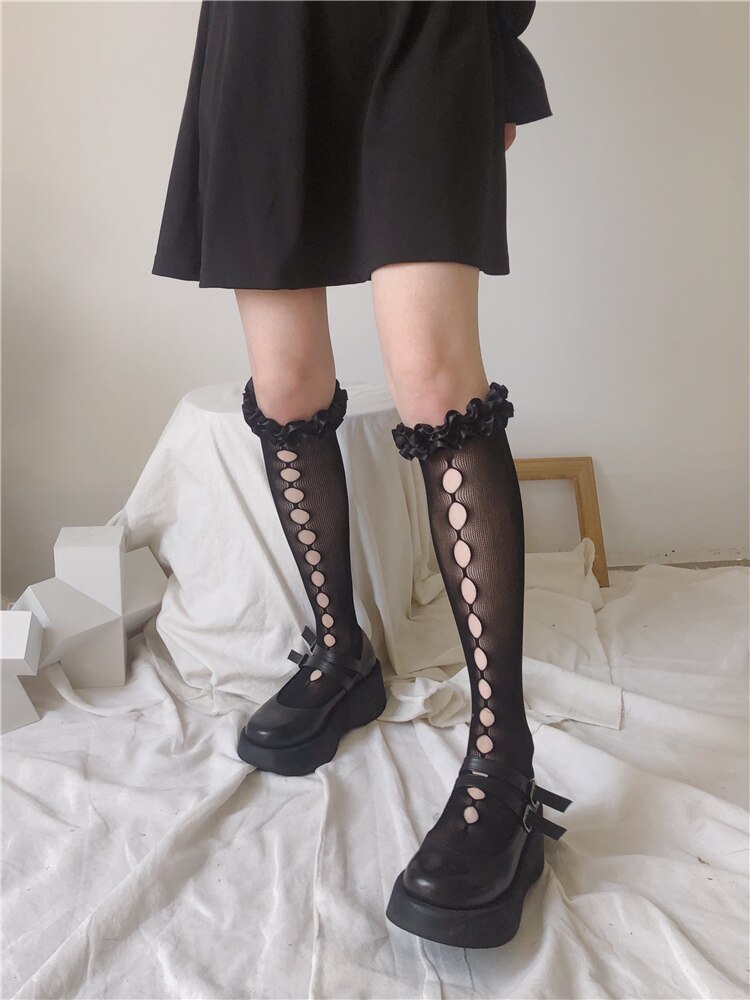 Kant Houten Oor Kalf Sokken Vrouwen Japanse Jk Zachte Zus Leuke Buis Witte Kousen Ins Mode Zomer Dunne Slang