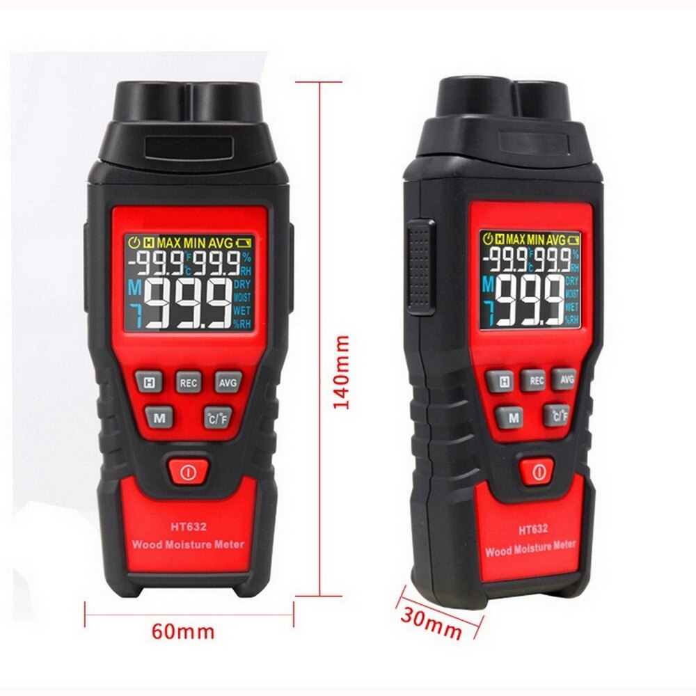 HT632 Digital Wood Moisture Meter Sharp Embedded Probe Wooden Hygrometer Humidity Tester 0-99.9% RH Hand-held Measuring Tools