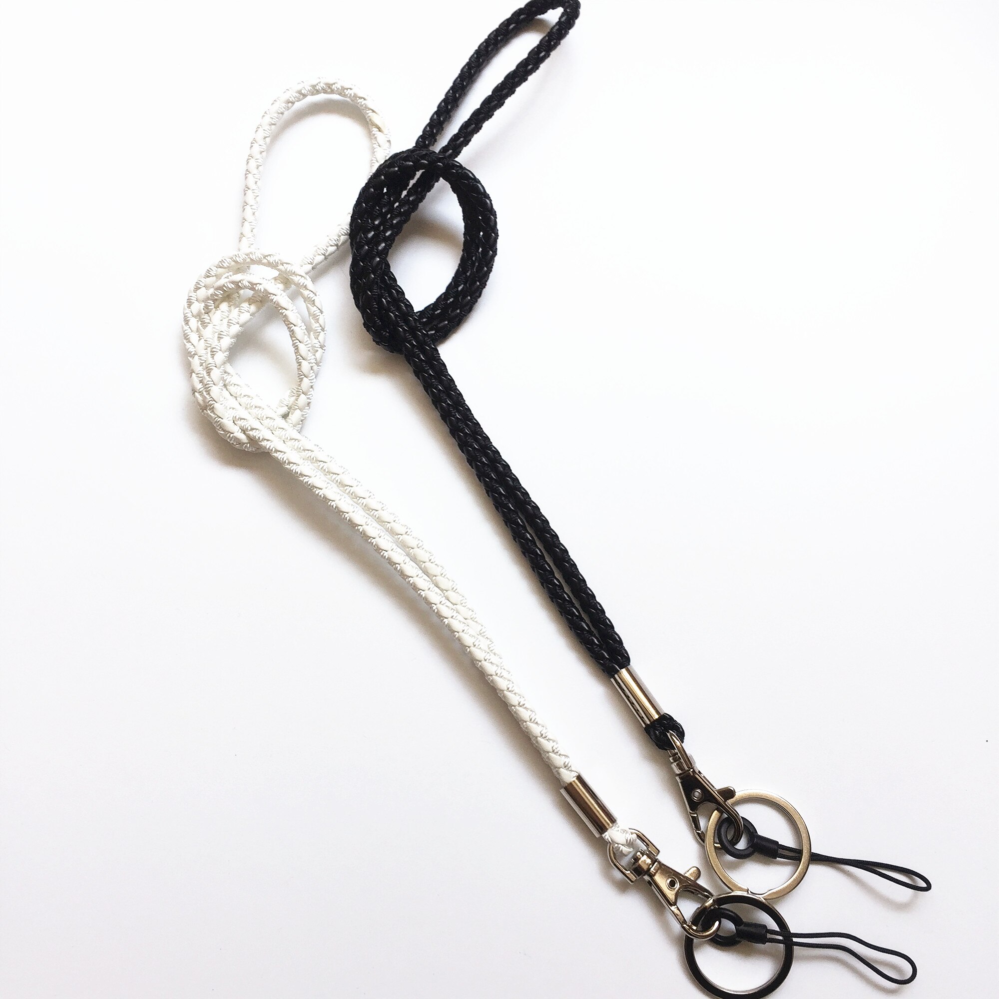 2 st pu flätad snodd nyckelring halsband och hand handled nyckelring för nycklar & kamera & mobiltelefon & id-märke