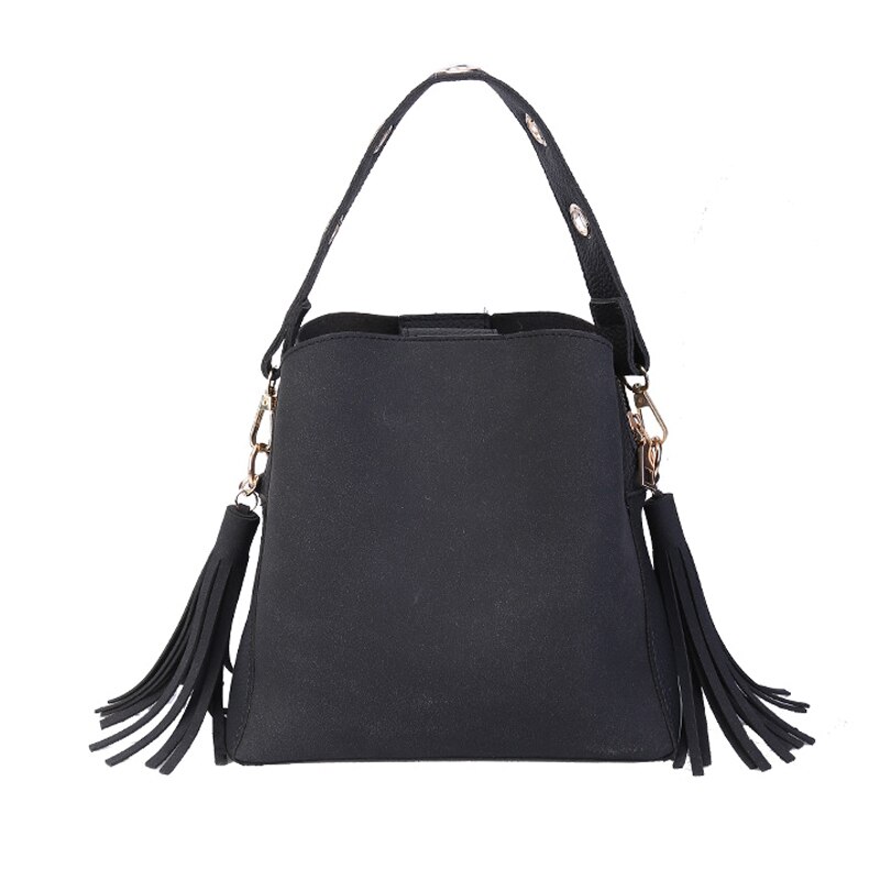 Women Tassel Shoulder Bags Handbag Scrub Bucket Bags Crossbody Bag