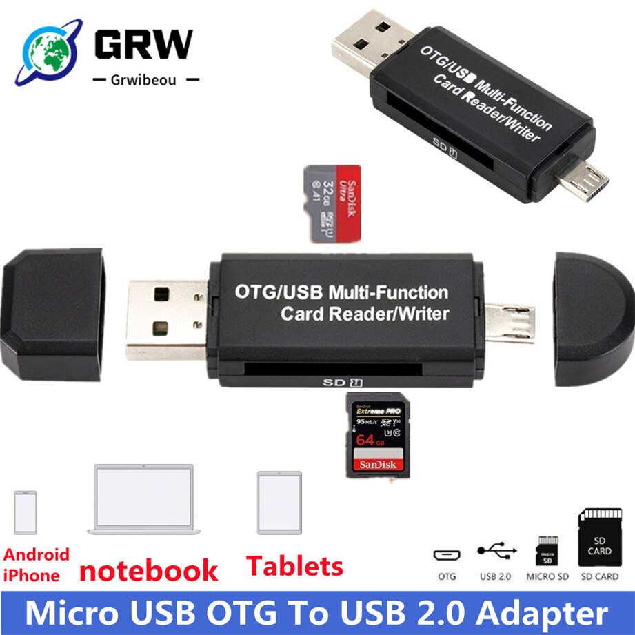 Grwibeou Otg Micro Sd Kaartlezer Usb 2.0 Kaartlezer 2.0 Voor Usb Micro Sd Adapter Flash Drive Smart Memory kaartlezer