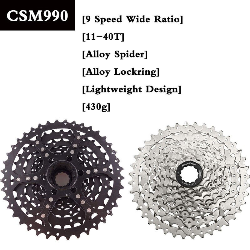 SunRace 9 Speed 11-40T Bicycle CSM990 Cassette MTB Bike Freewheel Adapter Mountain Bike Cassette