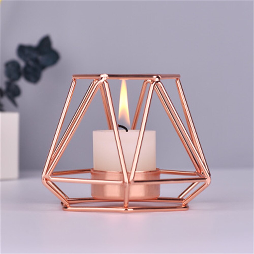 Nordic Metal Candle Holder Golden Hexagon Candlestick Diner Table Candelabra Romantic Candle Stand for Home Hotel Decoration