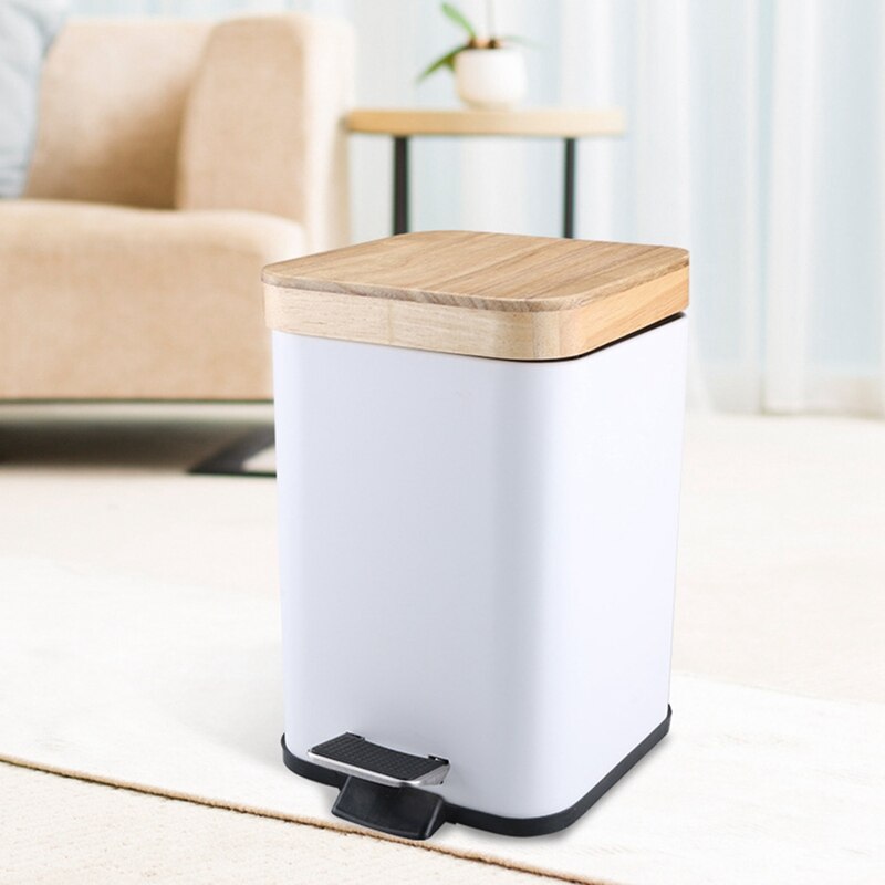 Cosmetische pedaalemmer 3l met deksel van echt bamboe badkamer prullenbak met softclose kleine prullenbak wit