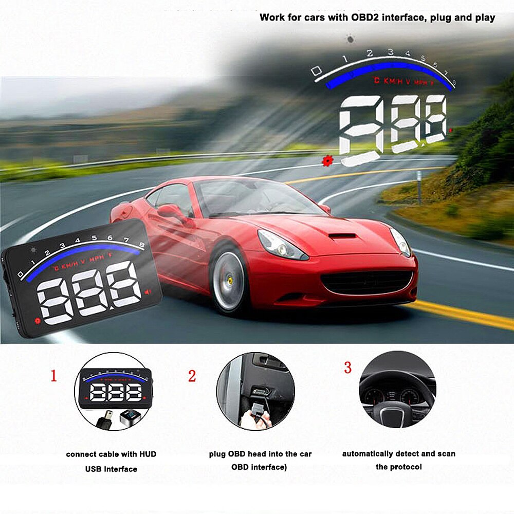M6 HUD Digital car speedometer Car Head Up Display Vehicle Speeding Warning Car styling 3.5" Screen RPM OBD2 With Anti-slip Pad
