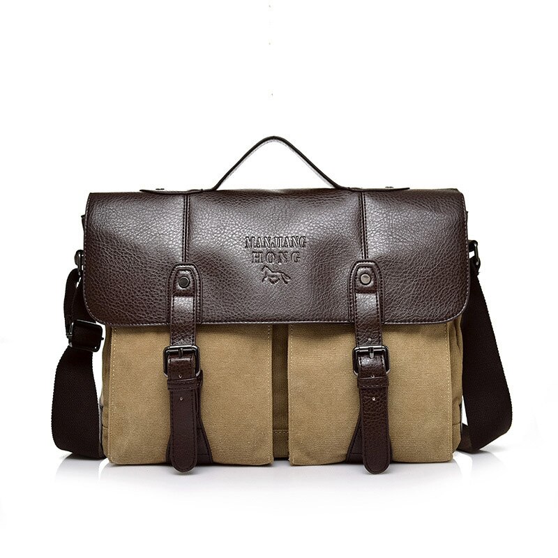 Zakelijke tas canvas aktetas grote heren schoudertas heren crosstas documenten opbergtas notebook tas voor laptop handtassen crossbody: Khaki