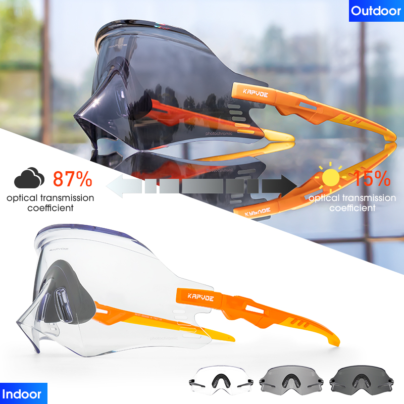 Kapvoe-Photochromic Sports Sunglasses for Man Road MTB Bicycle Glasses Riding Goggle Sports Eyewear Bike Women Cycling Glasses: Yellow