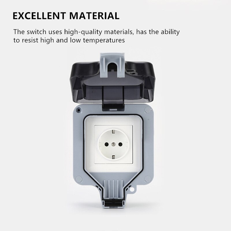 IP66 6 Weatherproof Waterproof Outdoor Wall Power Socket 16A EU Standard Electrical Outlet Grounded AC 110~250V