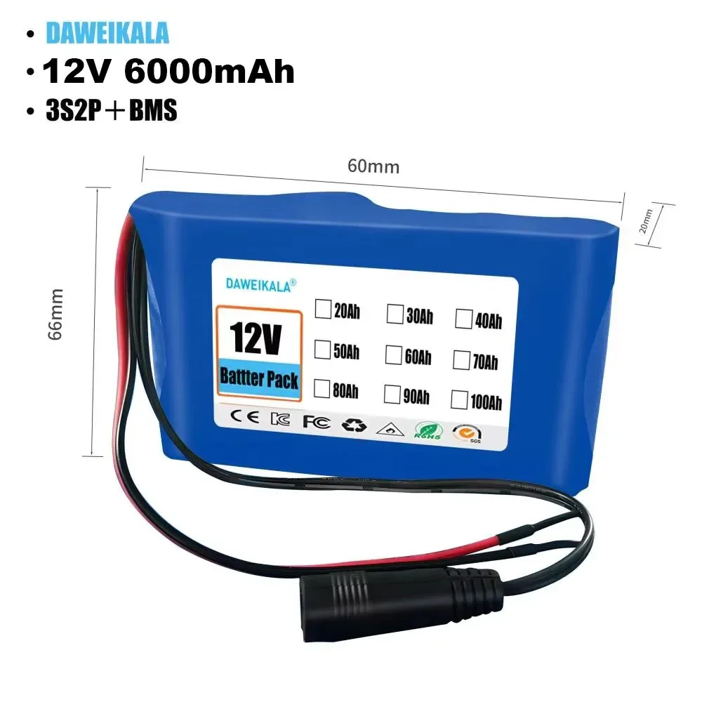 12V 3S1P 3S3P 3S8P 3S12P 30000mAh Battery Pack 18650 Lithium-ion Rechargeable Battery DC for 12V Tools Camping Equipment+BMS: Beige