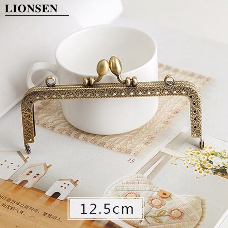 LIONSEN DIY Antique Bronze Flower Bud Head Metal Purse Frame Handle Kiss Clasp Lock for Bag Sewing Craft Tailor Accessories: 12.5cm