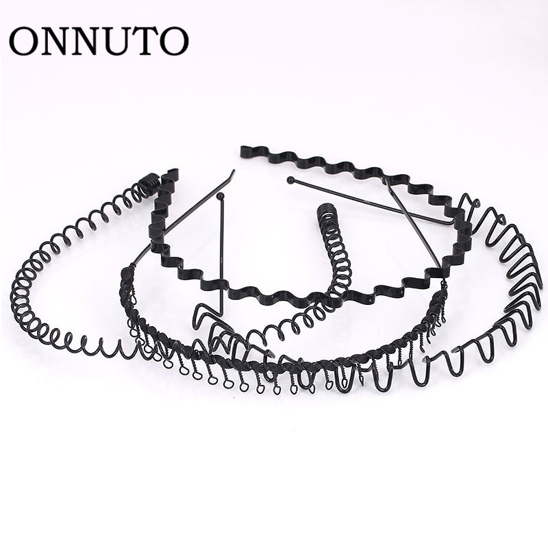 Black Metal Waved Style Sports Hairband Solid Men Women Unisex Hair Band Casual Adult Headwear 9 Styles