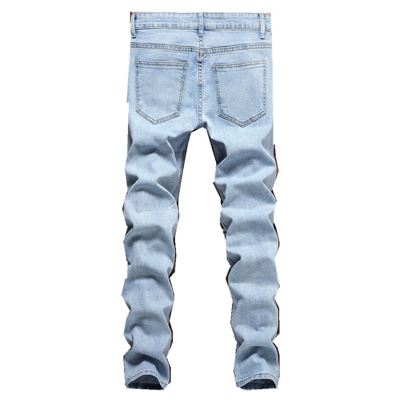 Jean déchiré bleu clair pour homme, pantalon de clochard, Slim, extensible, décontracté, de rue européenne et américaine, Hip Hop, printemps et été