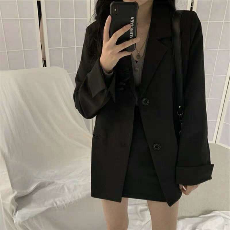 Blazere kvinder vintage forår efterår koreansk basic chic ol dame blazer populær enkel enkeltradet dameovertøj