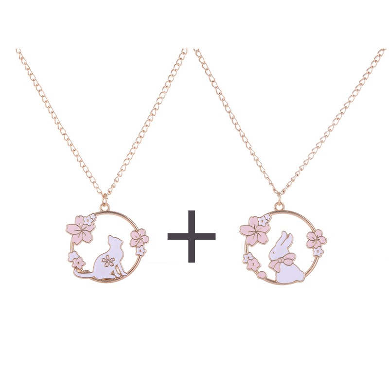 créative Sakura lapin chat collier mignon dessin animé guirlande pendentif dames bijoux accessoires colliers rose