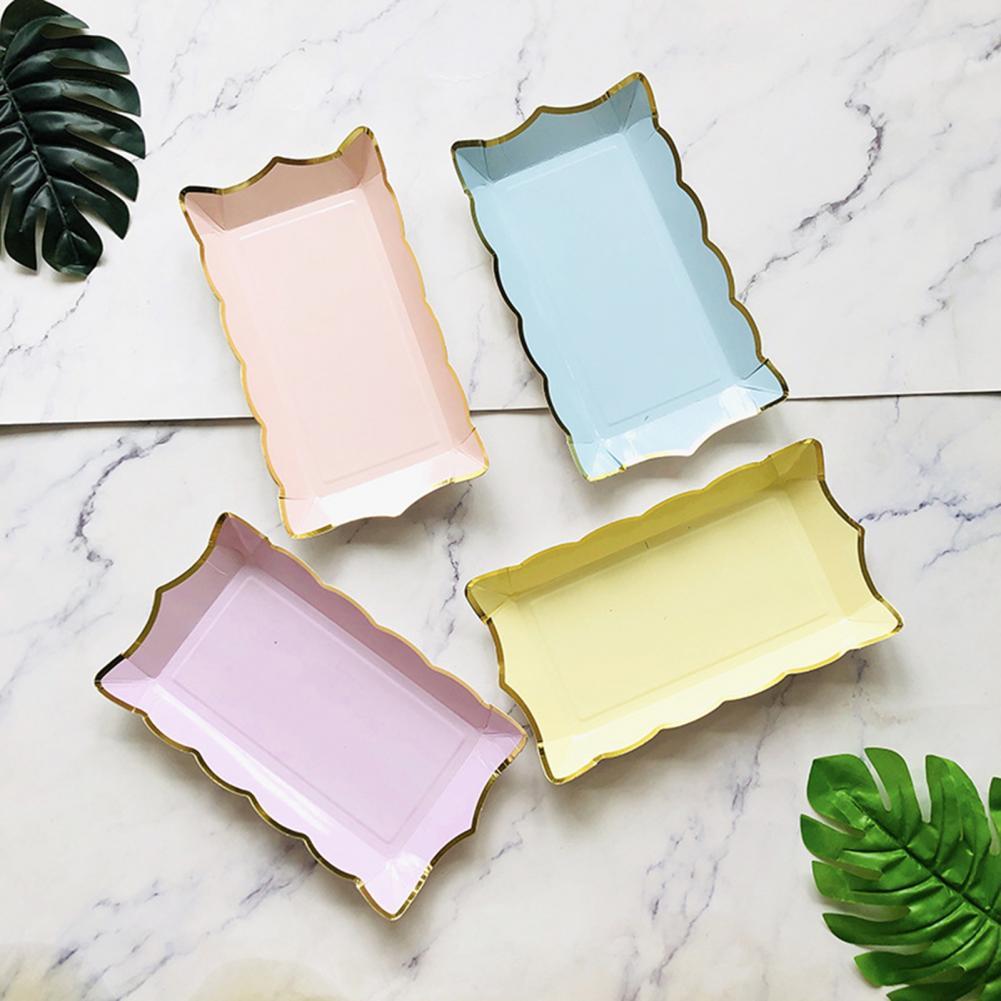 Decorative Paper Rectangular Cake Fruit Disposable Plate Disposable Tableware Plate Disposable Plate 4Pcs/Set