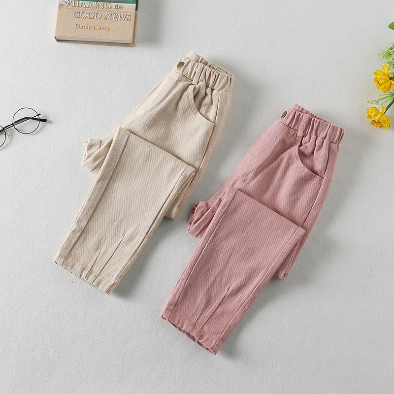 Höst vinter barn tjejer casual lös enfärgad matchande jeans barn flickor mjuka jeansbyxor byxor  w551