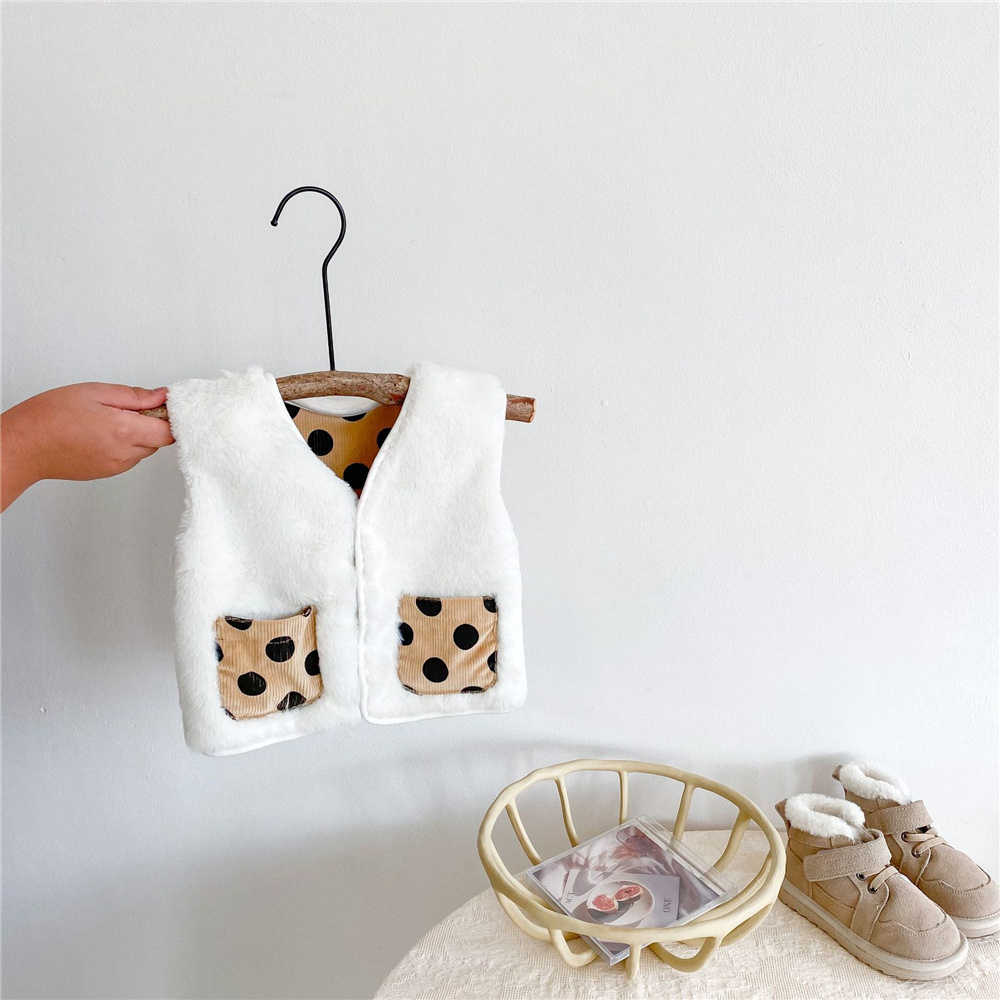 Fleece Baby Boy Vest Jacket Winter Vintage Polka Dot Peuter Baby Meisjes Warme Kleding Mode Dikke Zachte Kids Vest: 18-24 Months