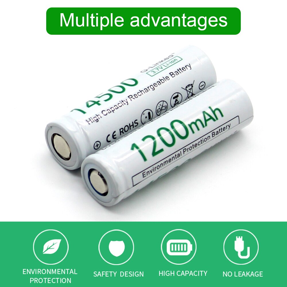 AA 14500 Lithium Battery 14500 3.7V 1200mAh Rechargeable Battery AA Battery for Gas Meter Alarm with Free Holder
