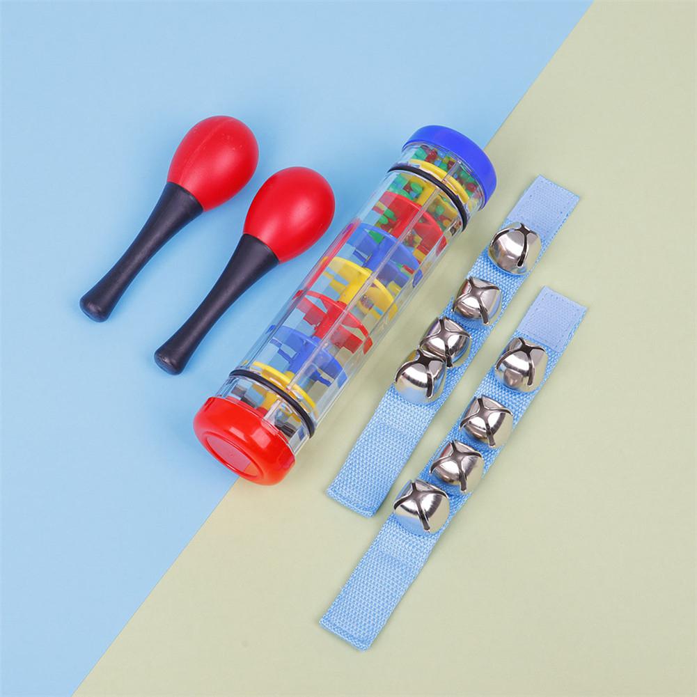 10 Pcs/set Musical Instruments Set 6 Inch Red Hand Tambourine + Double Rain Sound + Yellow Sand Egg