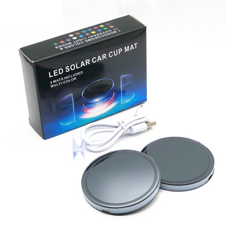 2 st bil led ljus kopphållare bottenplatta 7 färger auto usb omgivande ljus atmosfär lampa för alla bil halkskydd mat bilprodukter