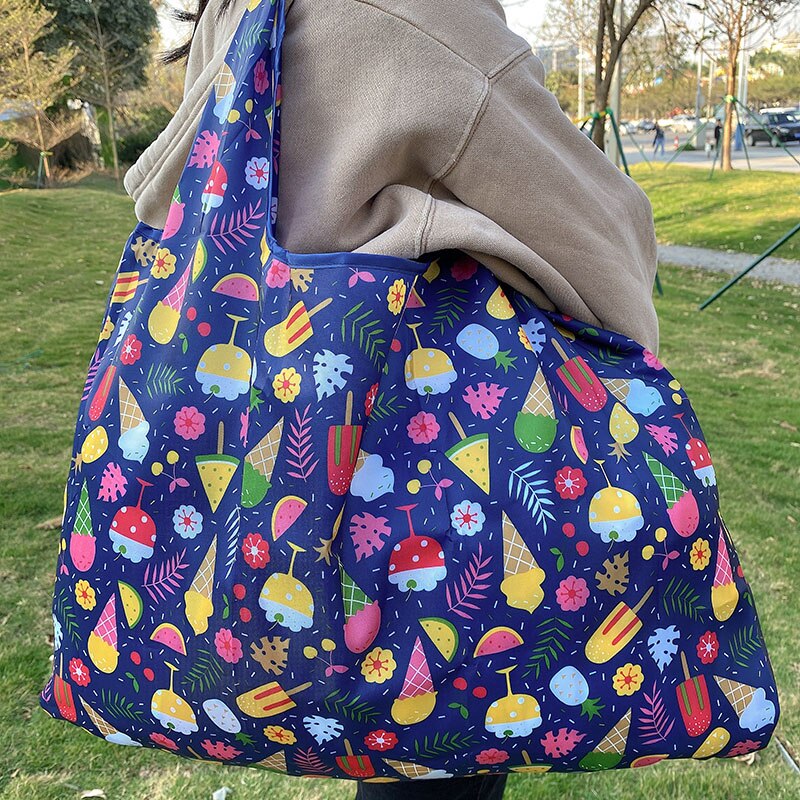 Large size nylon women's shopper reusable foldable bag shopping bag handbag environmental bag out shoulder bag