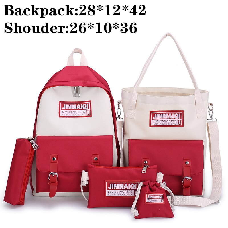 Mode Vrouwen Rugzakken 4 Set Schooltassen Gemengde Kleur Grote Capaciteit College School Rugzak Voor Tiener Meisje Schoudertas: Rood