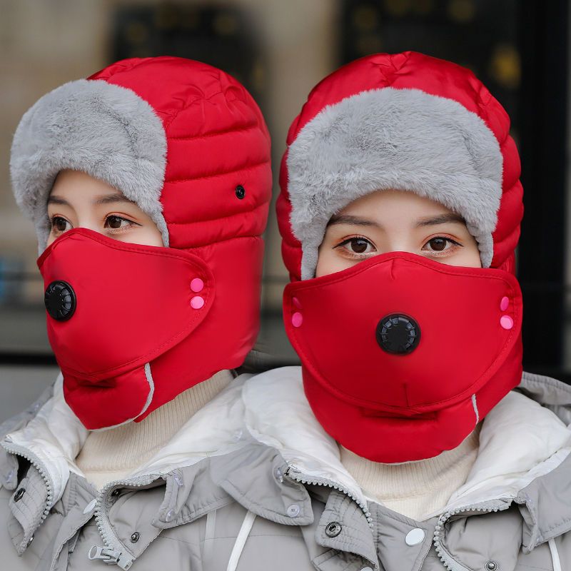 Fleece Hat Women Thickened Warm Ear Protection Cotton Hat Men's Fall/winter Outdoor Cycling Windproof Cold Hat: Red