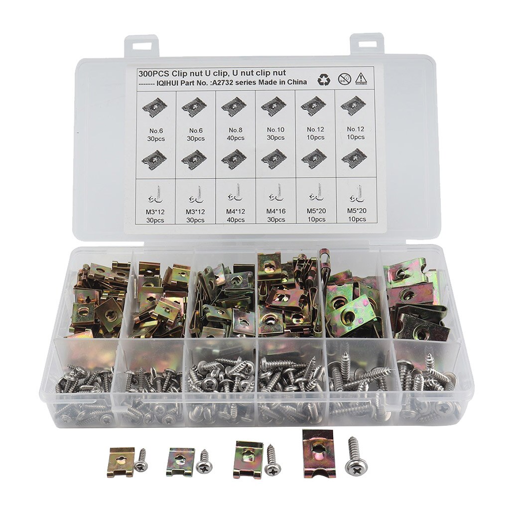 300Pcs Automotive Auto Schroef & U Moer Assortiment Kit Met Storage Case