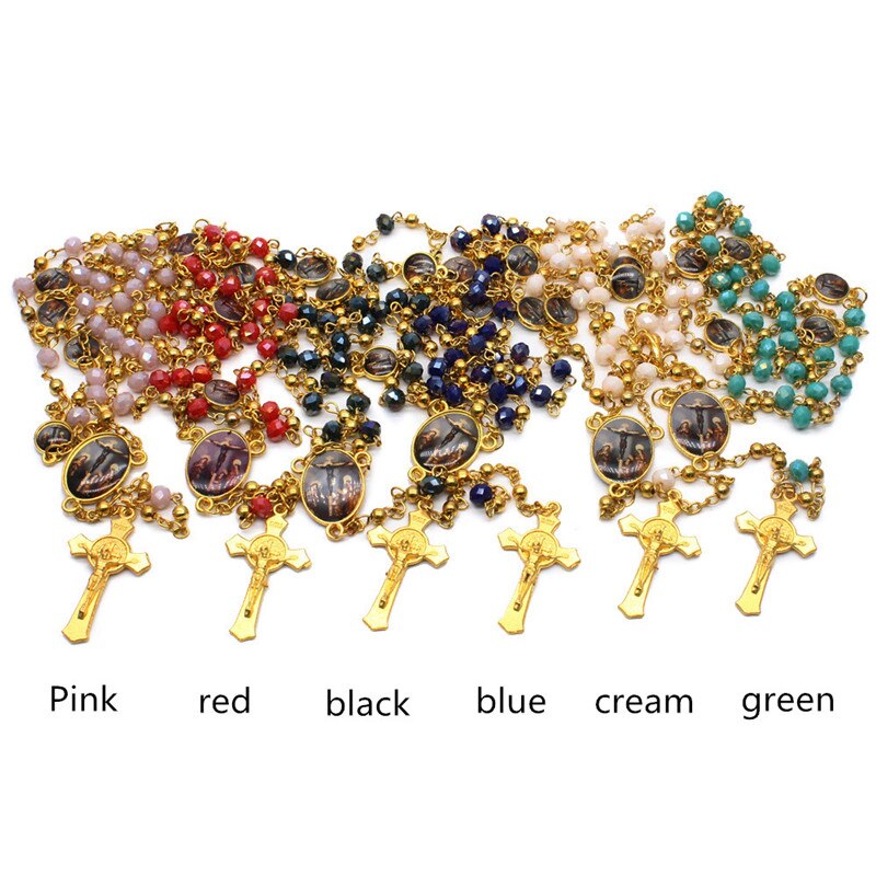 5 stili moda cattolica vergine maria gesù piccola dimensione rotonda perla accessori gioielli catena croce pendente rosario perline collana