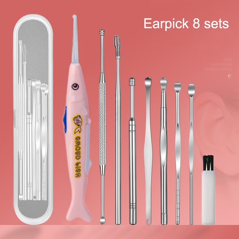 Stainless Steel Ear Pick Spoon Kit Spiral Wax Removal Cleaner Ear Care Beauty Tools MSU99: 8 pcs