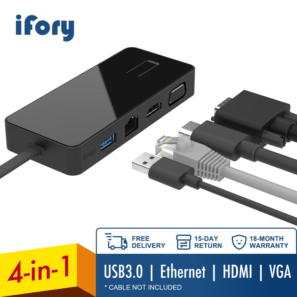 Ifory Type C Hub, Usb C Adapter Met Hdmi/Vga, Ethernet, usb 3.0 Voor Macbook Pro Air Dock Type-C Poorten Splitter Hab