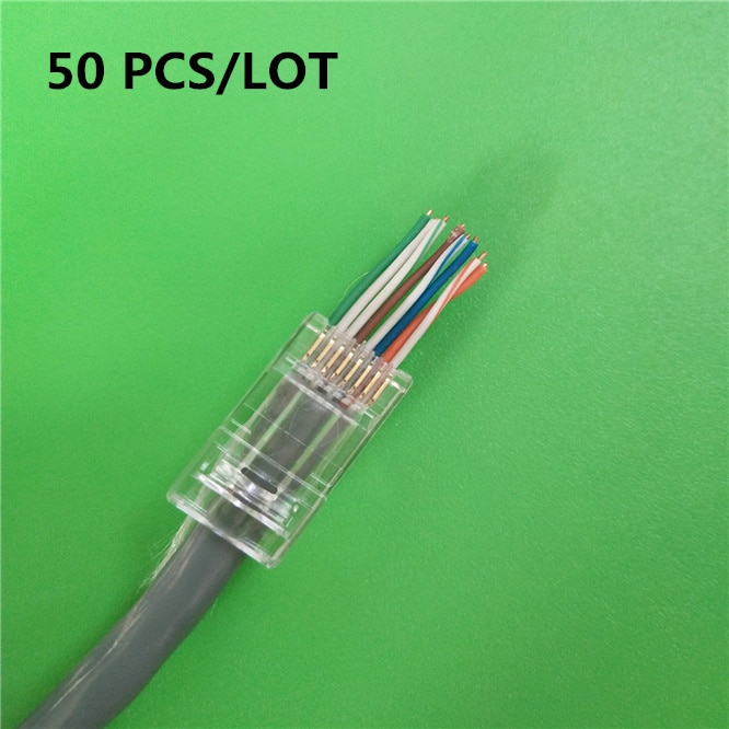 Rj45 liitin cat 6 nopea  rj 45 ethernet-kaapeli pistoke 8 p 8c verkko 8 pin suojaamaton läpireiän modulaariset liittimet kullatut 50 kpl