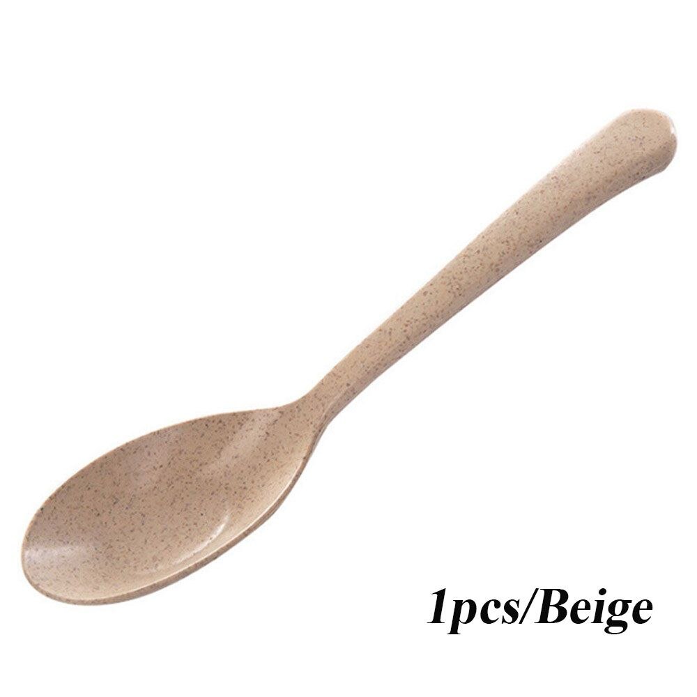 Cuillère à soupe en plastique Portable, paille de blé , à Long manche, vaisselle de table, outils de cuisine pour enfants: 1pcs-Beige
