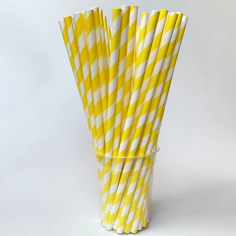 25Pc Papier Rietjes Gestreepte Wegwerp Party Paper Rietje Servies Bruiloft Verjaardag Partij Decoratie Baby Shower Benodigdheden: Yellow